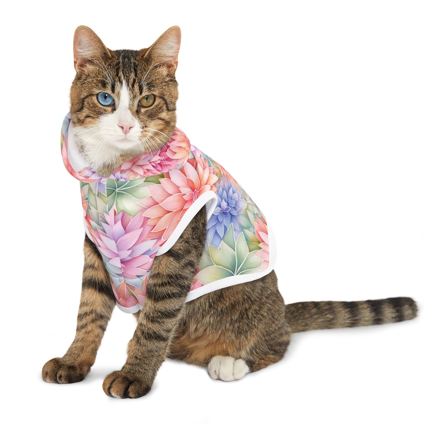 Rainbow Pet Hoodie with Dahlia Design